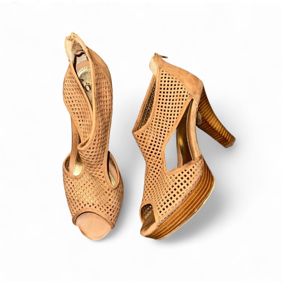 Tan Peep-Toe Heeled Sandals - Picture 4 of 7